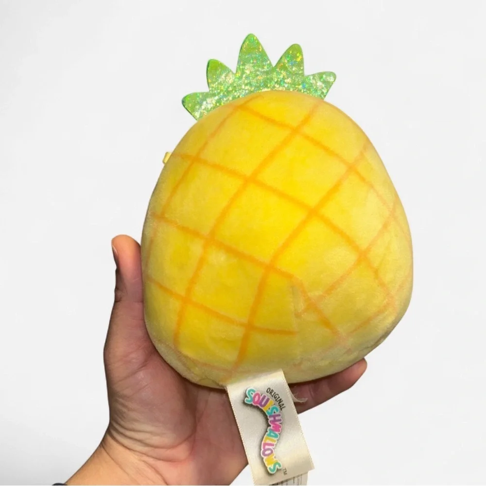Mini Squishmallows Yellow Pineapple Plush with Pink Bow